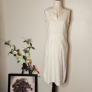 RARE Piazza Sempione Italian Dress Ivory Silk V Neck Sleeveless Luxury Celeb